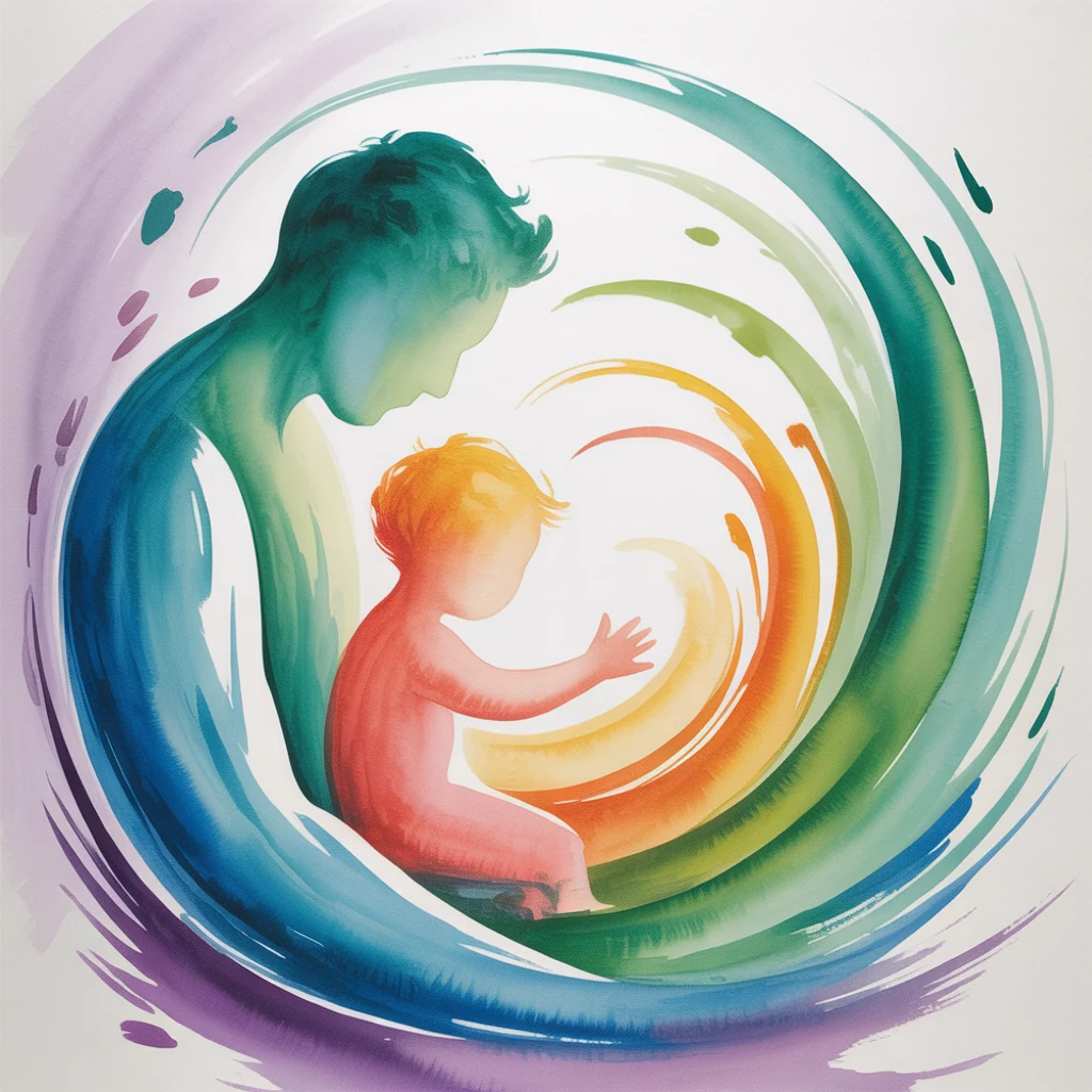 Abstract watercolor of a father and child