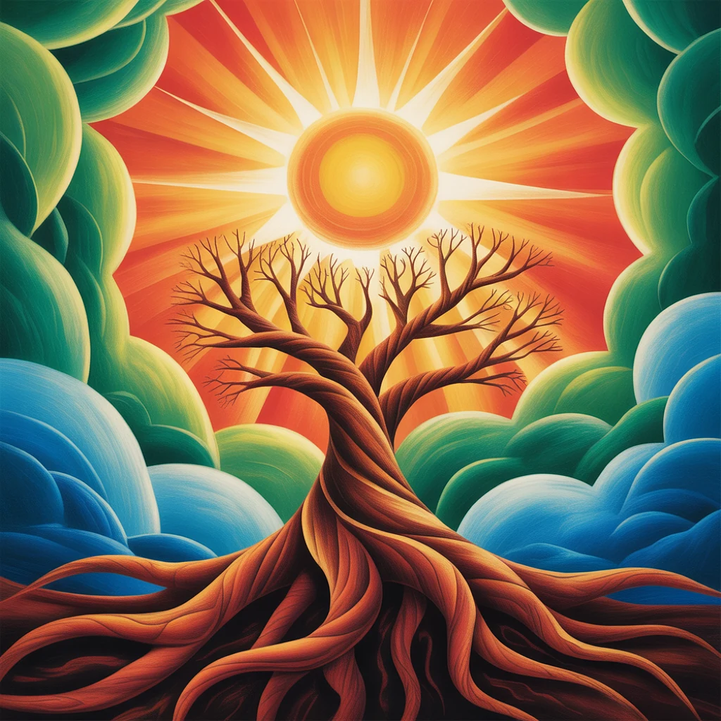 Illustrated tree and sun interpreting the same fatherhood prompt